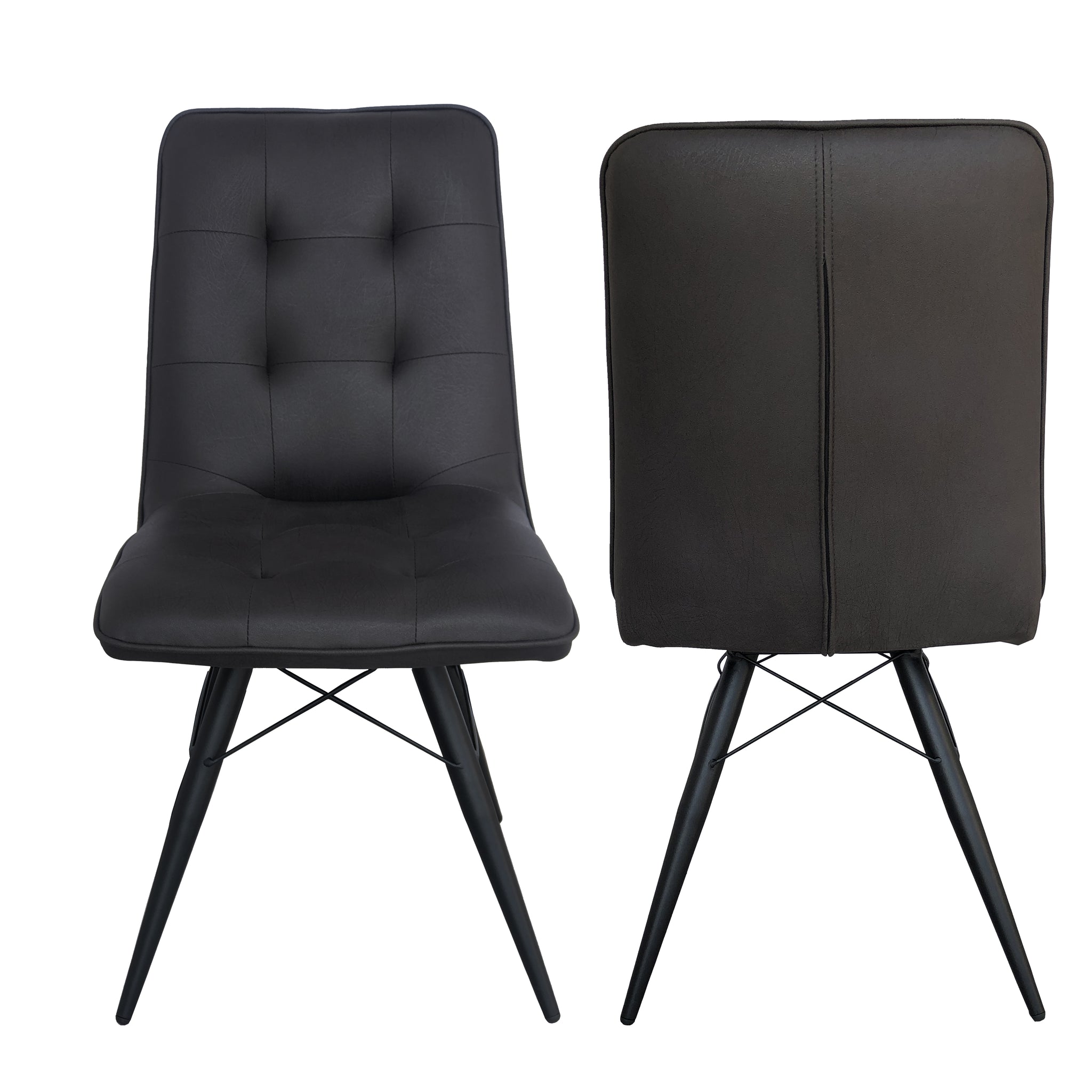 Upholstery Modern Chic Side Chair Fabric & Metal Legs In Dark Grey Set Of 2 Iron Solid Dark Gray Dining Room Powder Coated Foam Wipe Clean Square Farmhouse,Industrial,Mid Century Modern,Transitional,Vintage Tufted Back Set Of 2 Foam Fabric Metal