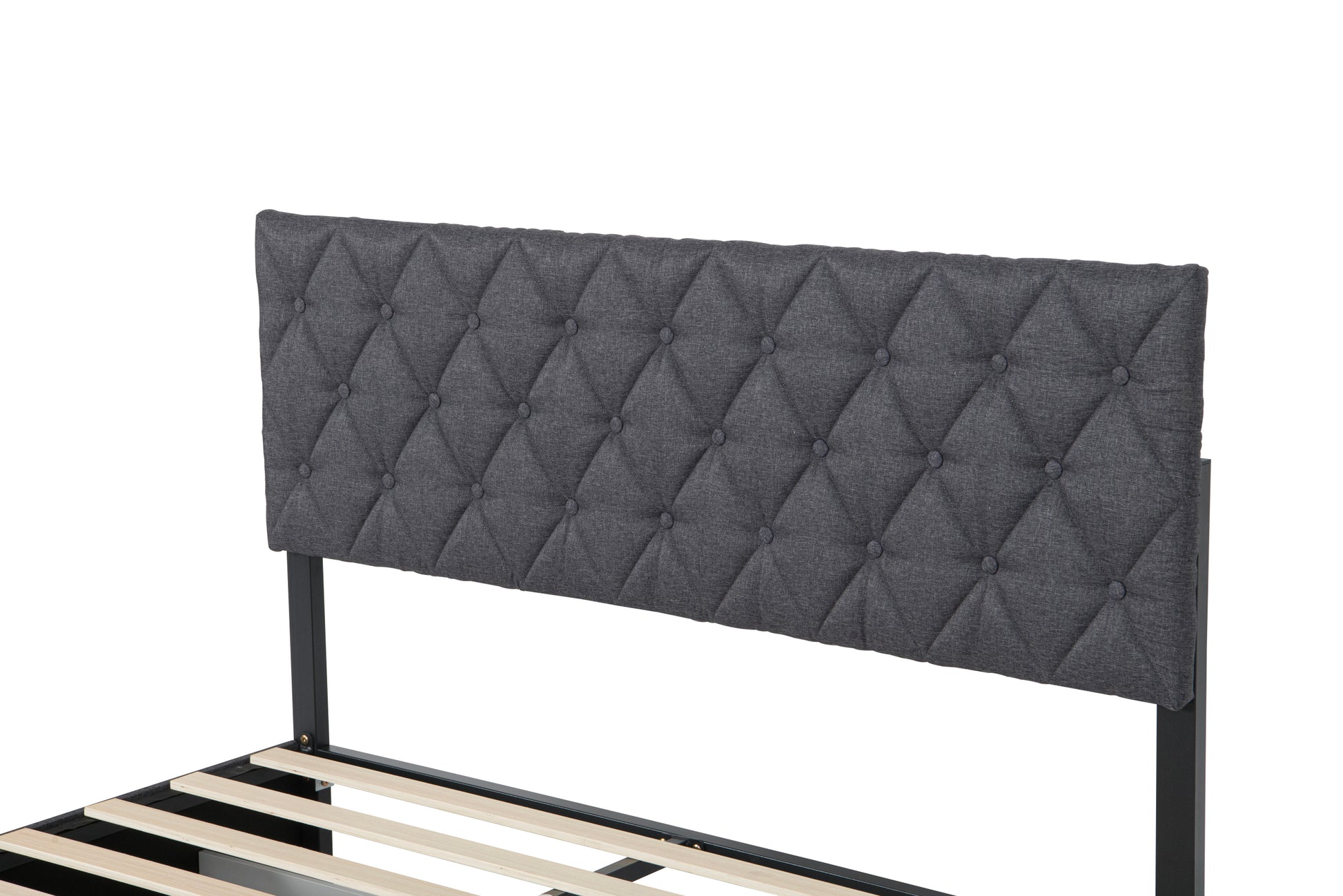 Queen Size Upholstered Platform Bed Frame With 4 Storage Drawers, Adjustable Linen Headboard, Wooden Slats Support, No Box Spring Needed, Easy Assembly,Grey Box Spring Not Required Queen Grey Wood Bedroom American Design Bed Frame Linen Linen