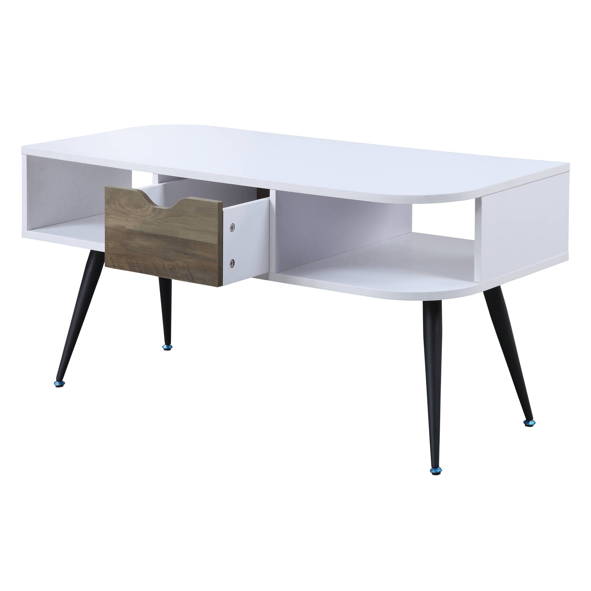 White And Black Coffee Table With 1 Drawer White Black White Primary Living Space Contemporary Drawers Rectangular Wood Metal