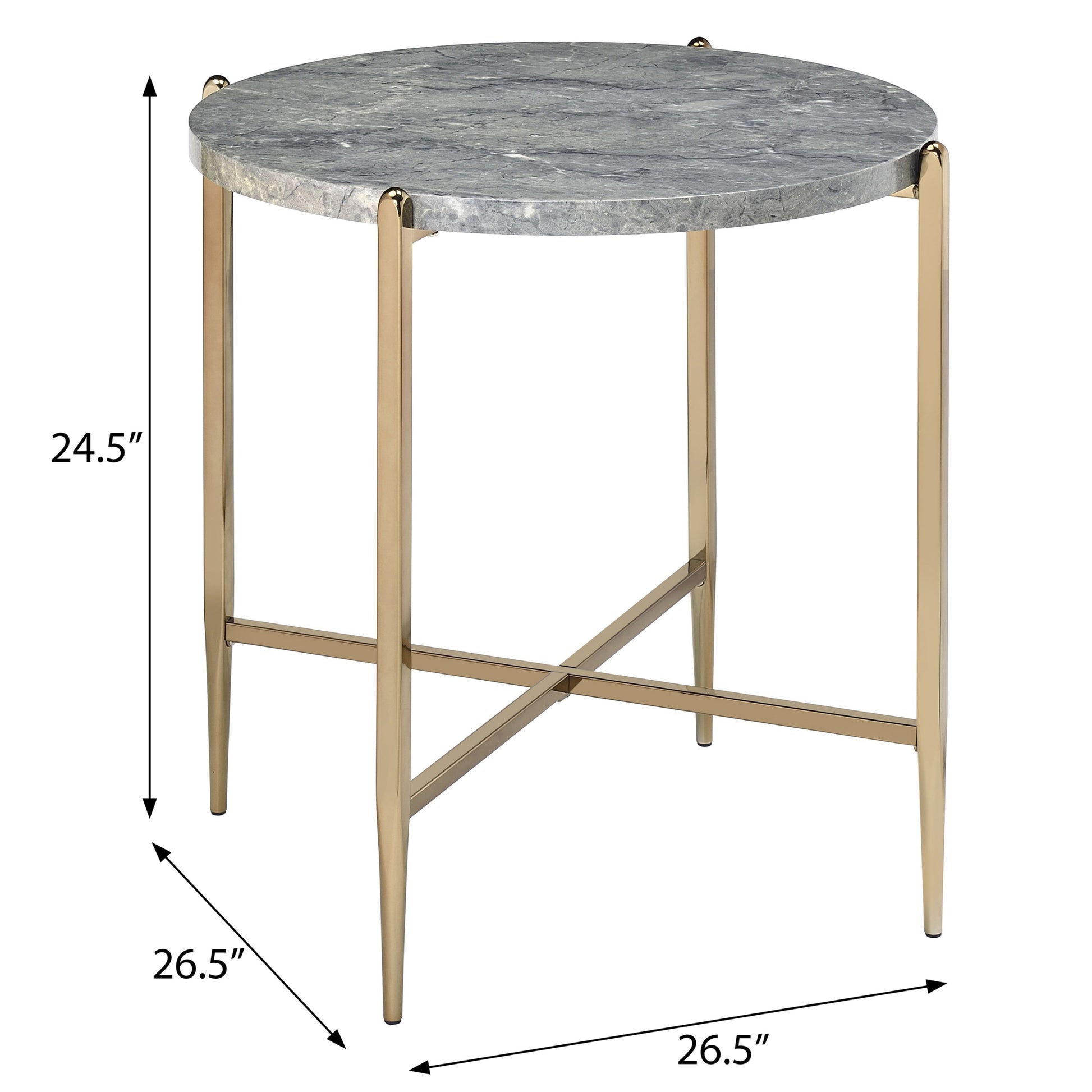 Grey And Champagne Round End Table Grey Gold Primary Living Space Modern Round Wood Metal