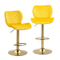 Yellow Velvet Adjustable Swivel Bar Stools Set Of 2 Modern Counter Height Barstools With Golden Color Base Yellow Primary Living Space Modern Bar Stools Foam Velvet
