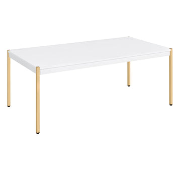 White And Gold Rectangle Coffee Table White Gold White Primary Living Space Modern Rectangular Wood Metal