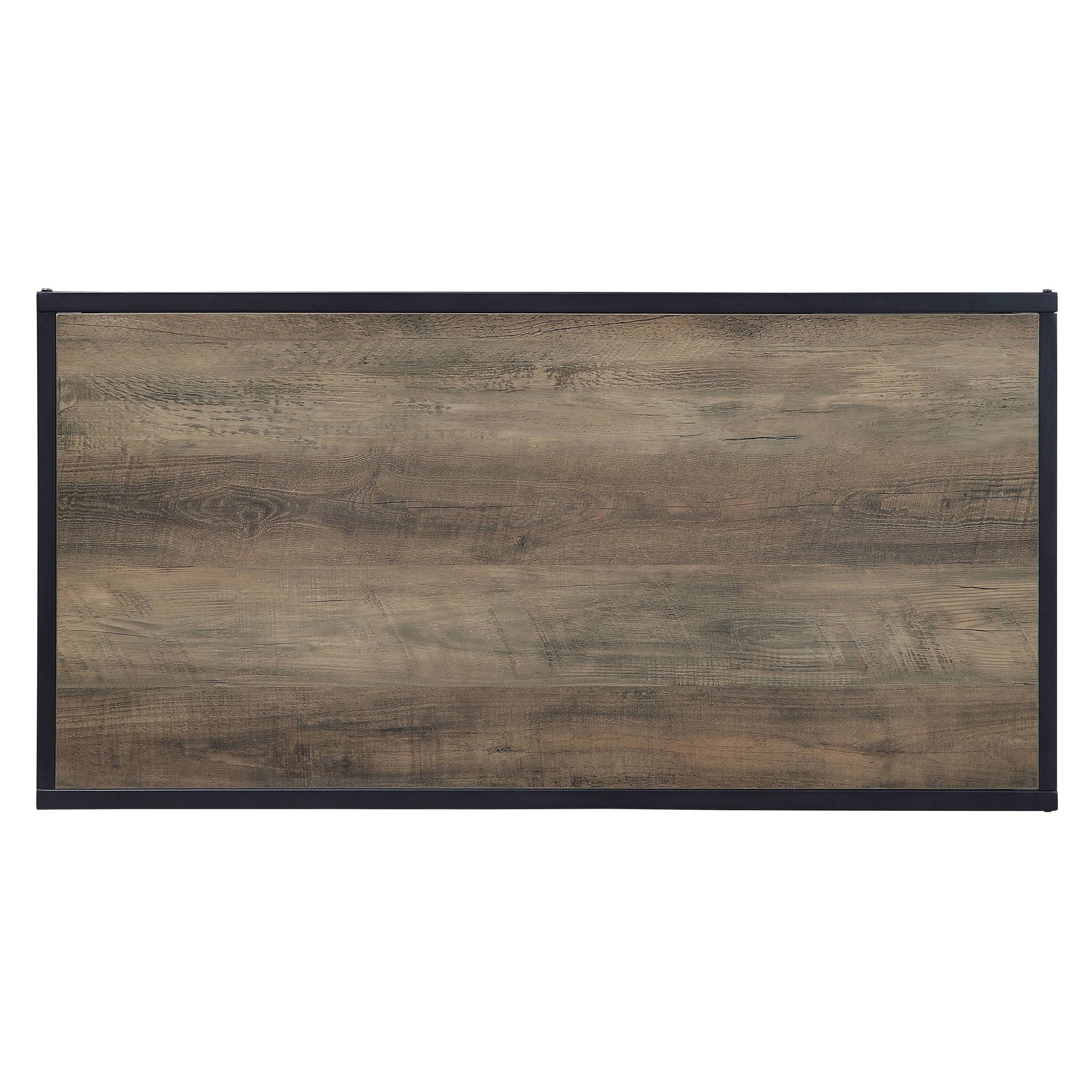 Rustic Oak And Black Coffee Table With Shelf Black Brown Primary Living Space Industrial Shelves Rectangular Wood Metal Sled