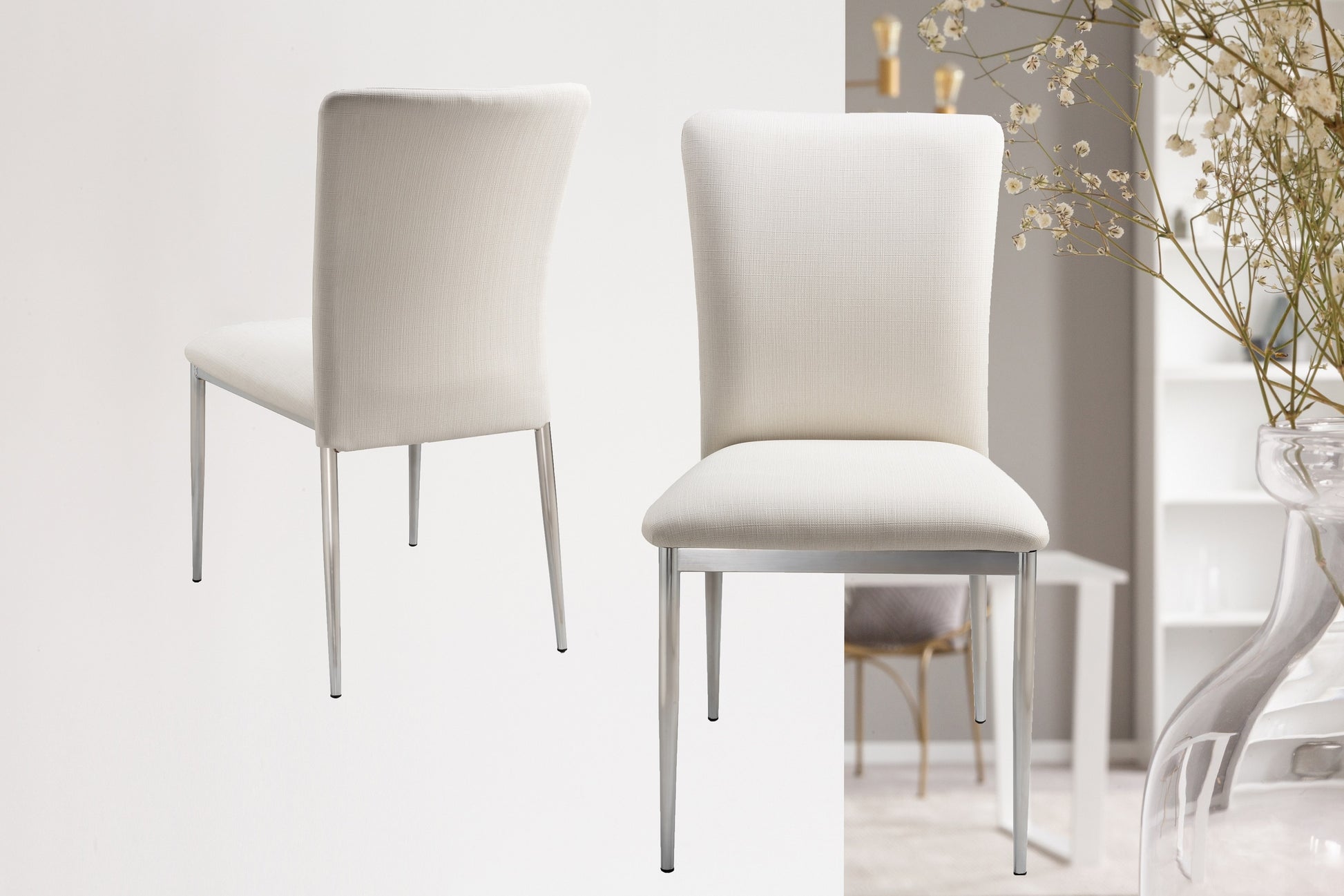 Contemporary Faux Leatheratte Side Chair Set Of 2, Soft White Color Polyurethane Solid Soft White Dining Room Brushed Foam Spot Clean Contemporary,Modern Dining Chairs Set Of 2 Foam Faux Leather