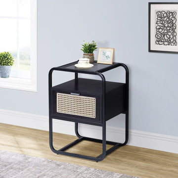 Black Accent Table With Glass Top Black Primary Living Space Drawers Rectangular Wood Sled