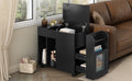 Multifunctional Extendable End Table With Wheels, Side Table With Tempered Glass Door, 2 Storage Shelves, 2 Drawers For Living Room, Black Black Mdf