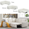 Arrived L Shaped Sofa With Pull Out Sofa Bed, Corner Sofa,Comfortable Living Room Furniture Set, Sleeper Sofa Bed,Corner Seat For Two With Broaching Sofa,Rivet Dechenille,Beige Beige Polyester Wood Primary Living Space Modern Polyester 5 Seat