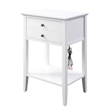 White Side Table With 1 Drawer And Bottom Shelf White White Primary Living Space Transitional Pine Drawers Rectangular Wood