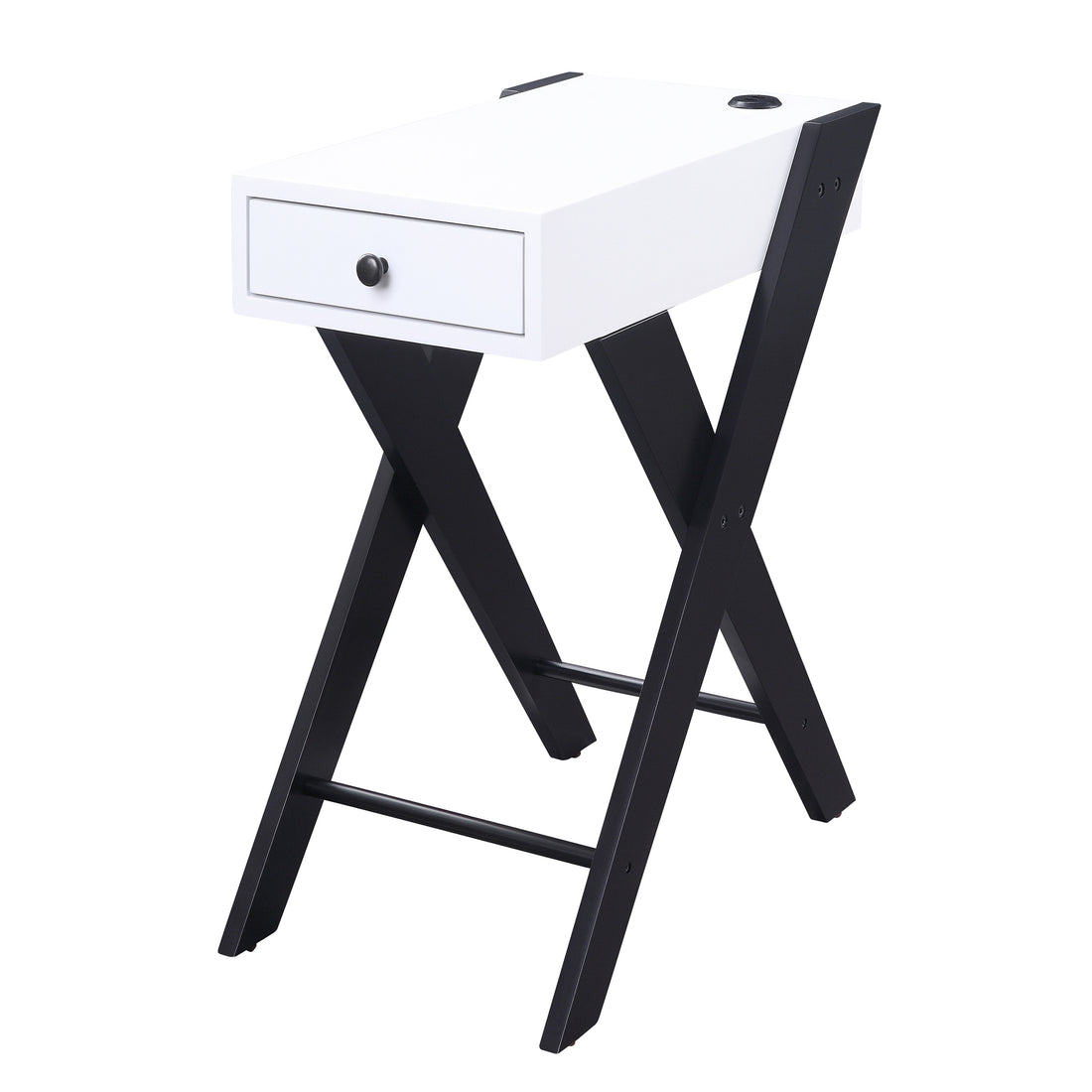 White And Black Side Table With Usb Ports White Black White Primary Living Space Glam Pine Drawers Rectangular Wood