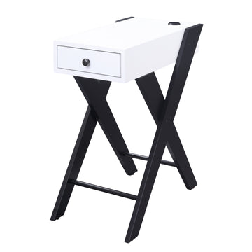 White And Black Side Table With Usb Ports White Black White Primary Living Space Glam Pine Drawers Rectangular Wood