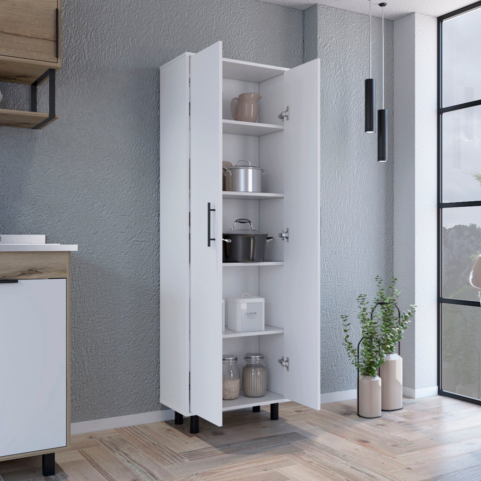 Napoles Multistorage Pantry Cabinet White Bathroom Modern Particle Board Particle Board