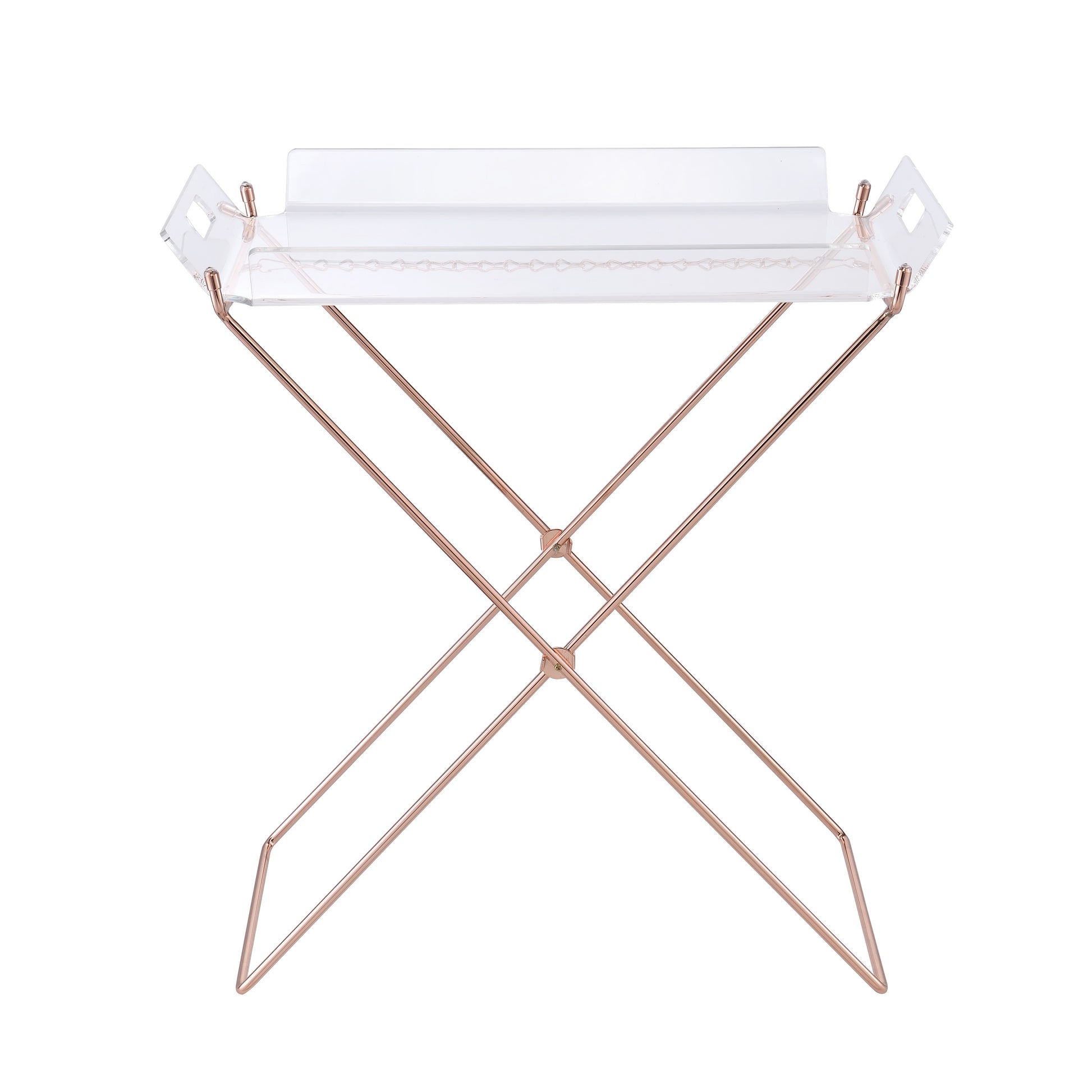 Clear And Copper Tray Table With Removable Tray Clear Antique Nickel Primary Living Space Modern Rectangular Acrylic Sled