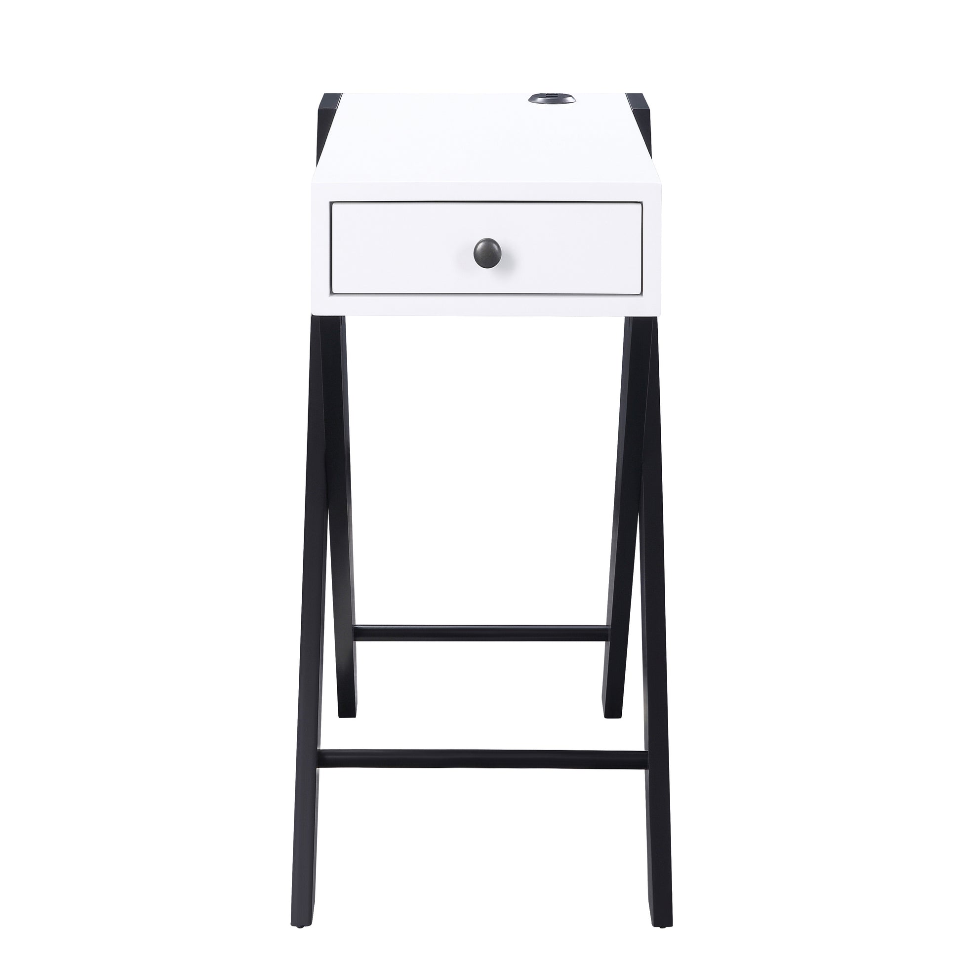 White And Black Side Table With Usb Ports White Black White Primary Living Space Glam Pine Drawers Rectangular Wood