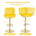 Yellow Velvet Adjustable Swivel Bar Stools Set Of 2 Modern Counter Height Barstools With Golden Color Base Yellow Primary Living Space Modern Bar Stools Foam Velvet