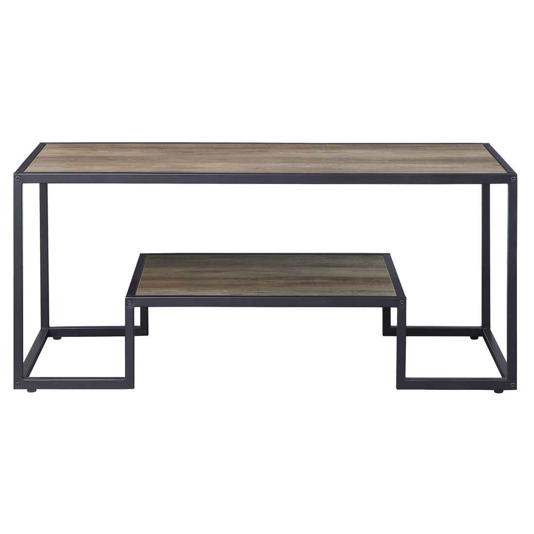 Rustic Oak And Black Coffee Table With Shelf Black Brown Primary Living Space Industrial Shelves Rectangular Wood Metal Sled