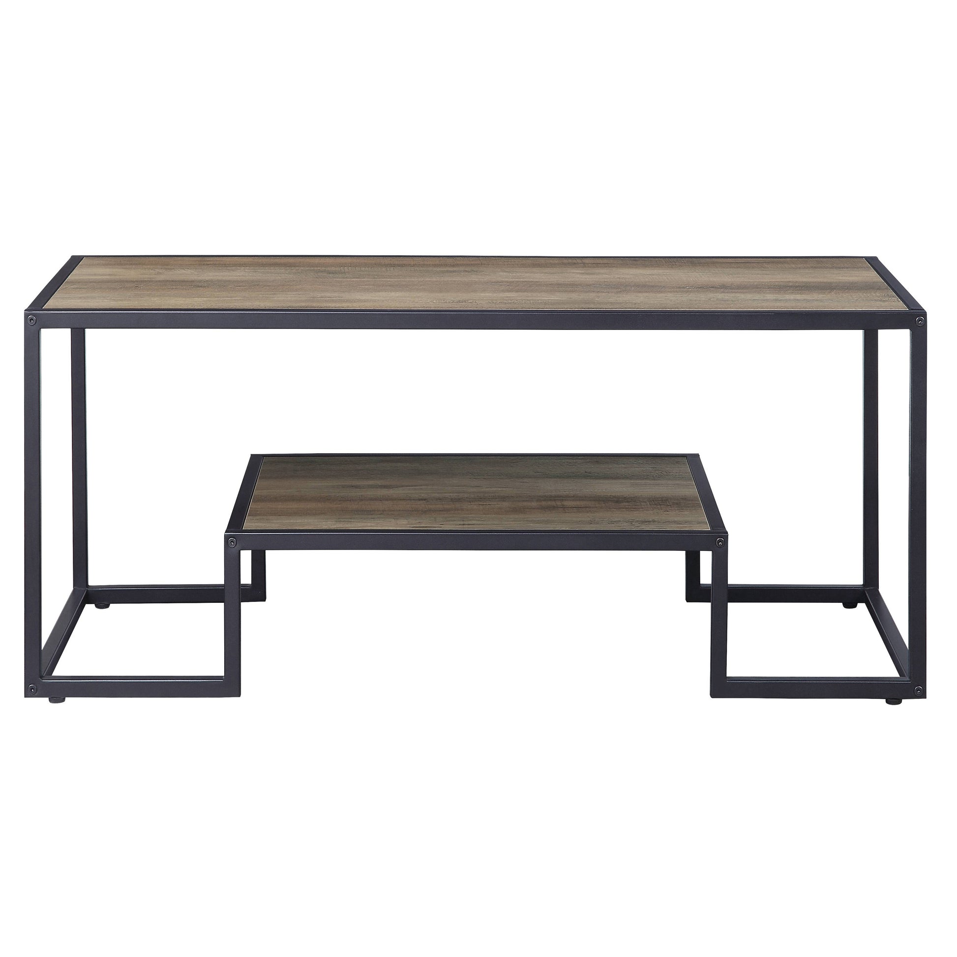 Rustic Oak And Black Coffee Table With Shelf Black Brown Primary Living Space Industrial Shelves Rectangular Wood Metal Sled