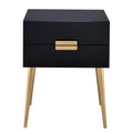 Black And Gold Side Table With 2 Drawer Black Gold Primary Living Space Mid Century Modern Drawers Rectangular Wood Metal