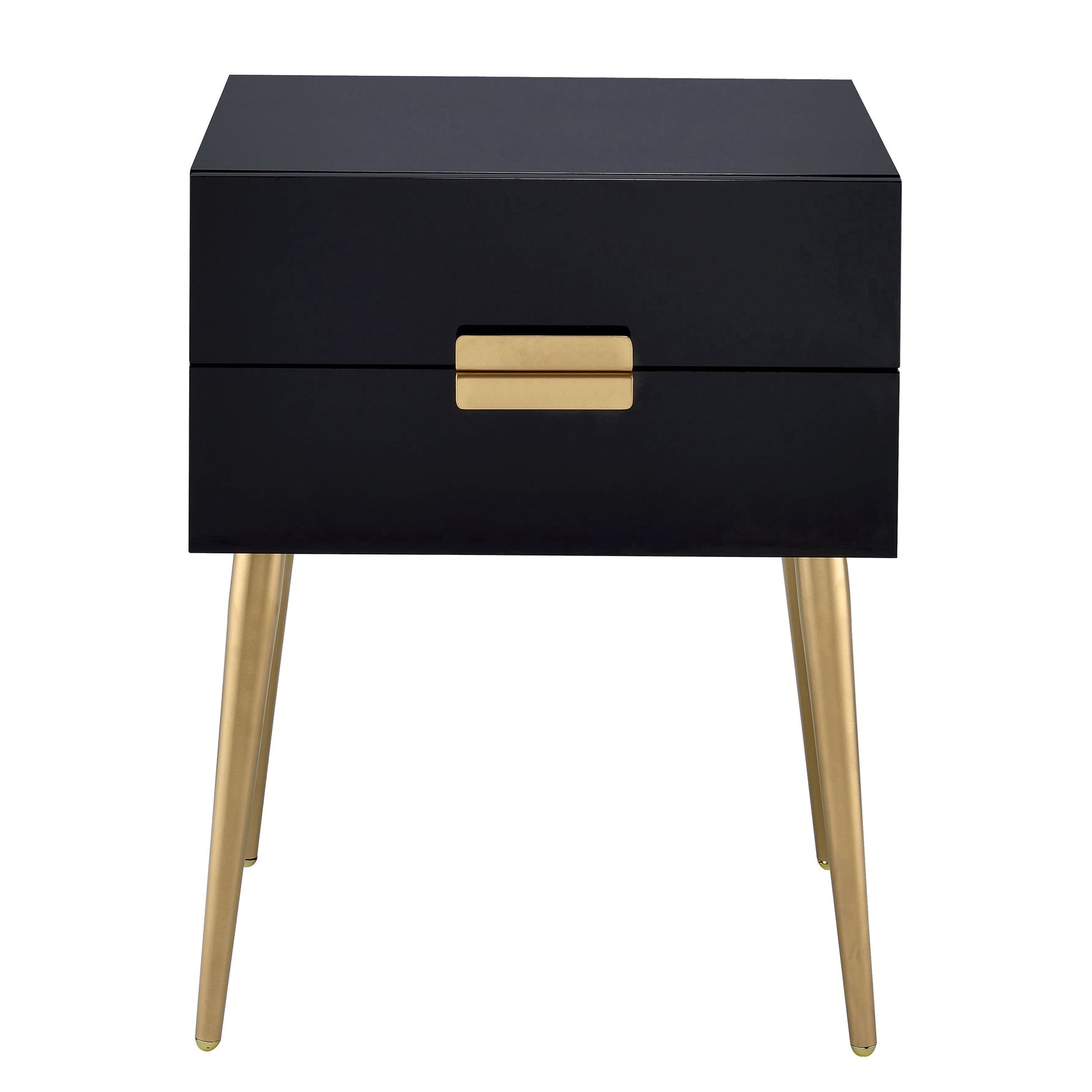 Black And Gold Side Table With 2 Drawer Black Gold Primary Living Space Mid Century Modern Drawers Rectangular Wood Metal