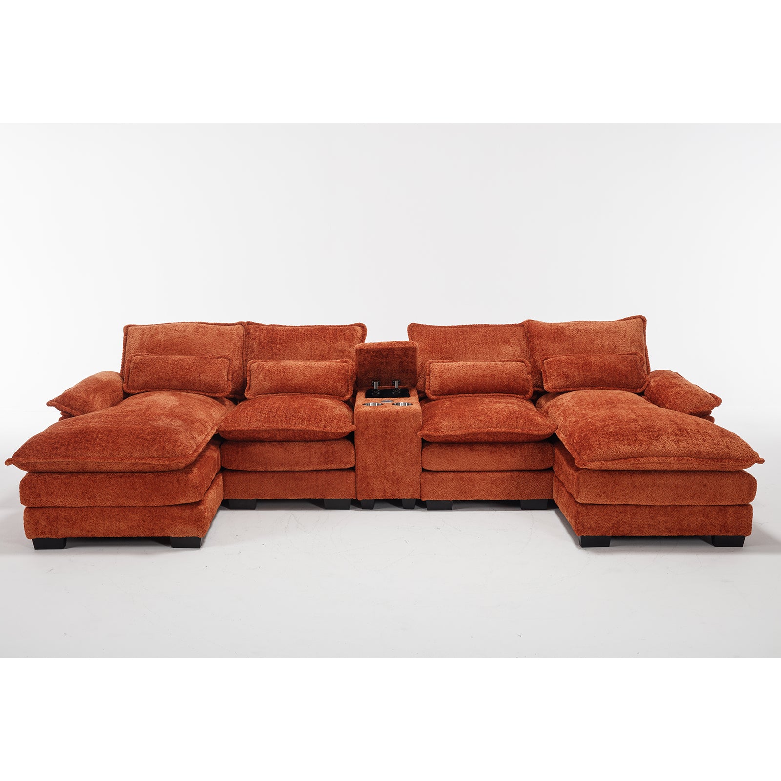 U Shape Sofa Orange Solid Wood 4 Seat