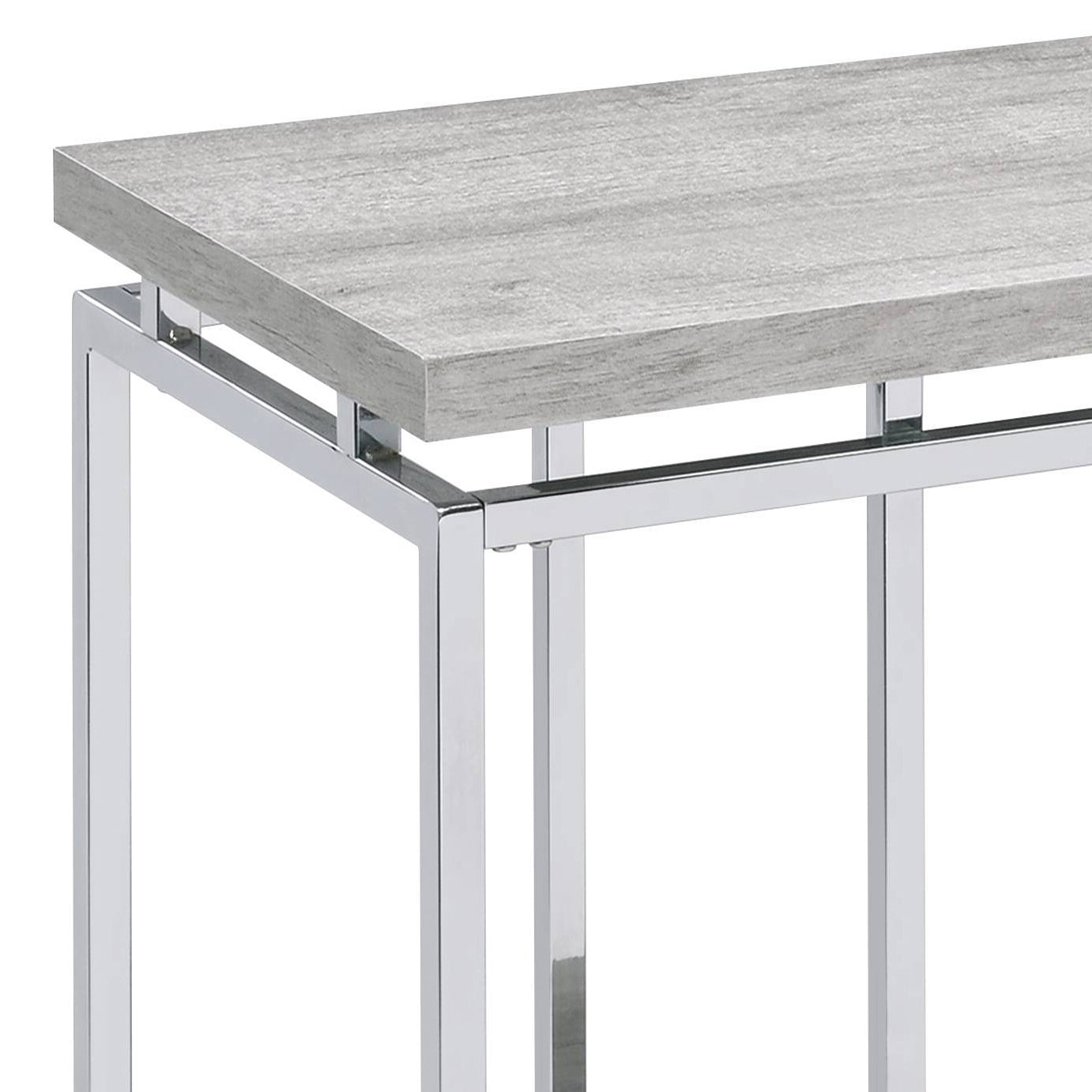 Natural Oak And Chrome Sofa Table Grey Silver Primary Living Space Contemporary Shelves Rectangular Wood Metal Sled