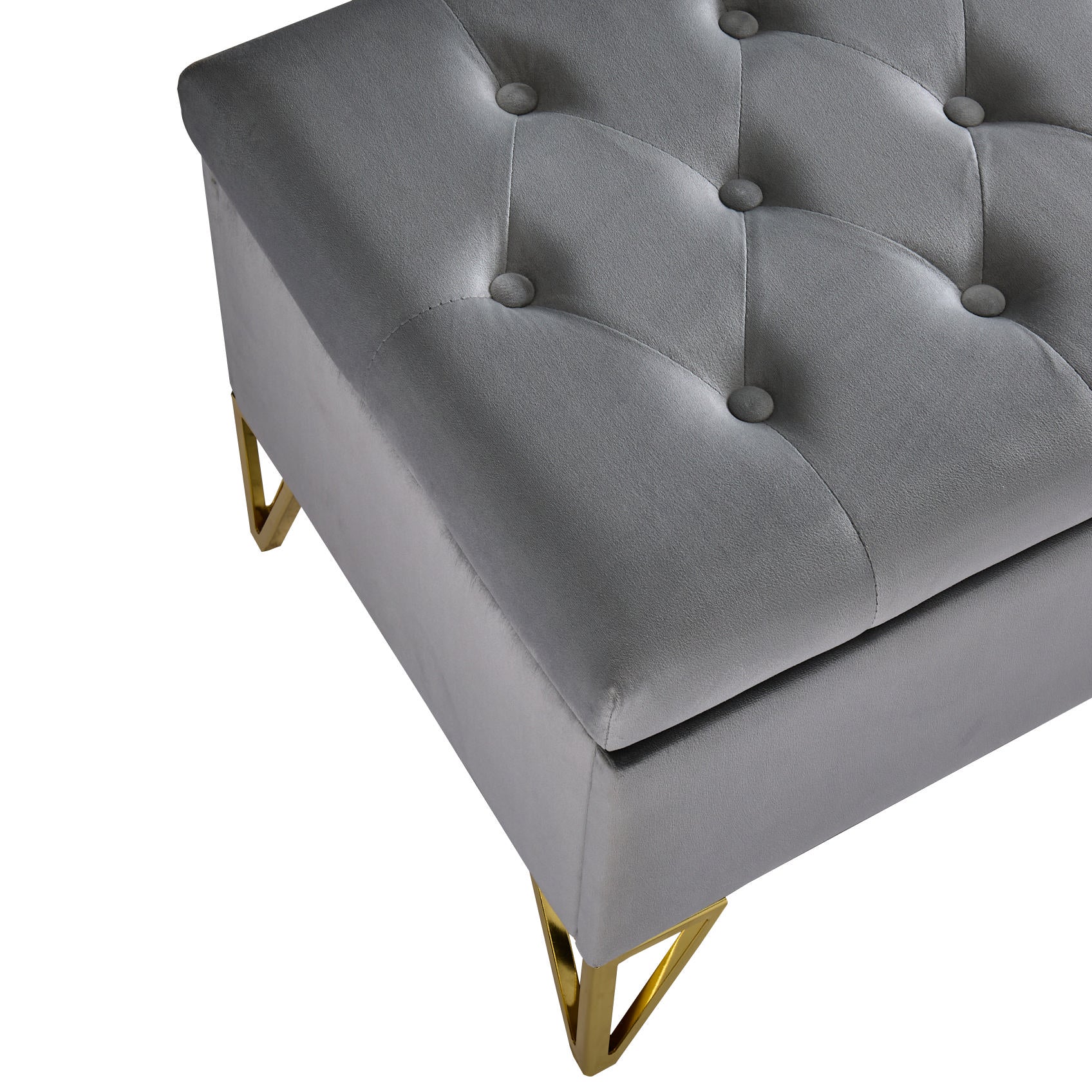 Fashion Light Grey Velvet Fabric Upholstered Large Storage Rectangular Bench For Entryway Bench,Bedroom End Of Bed Bench.Foot Of The Bed,Bench For Sofa For Living Room. Gold Feet Stainless Steel Gray Fabric