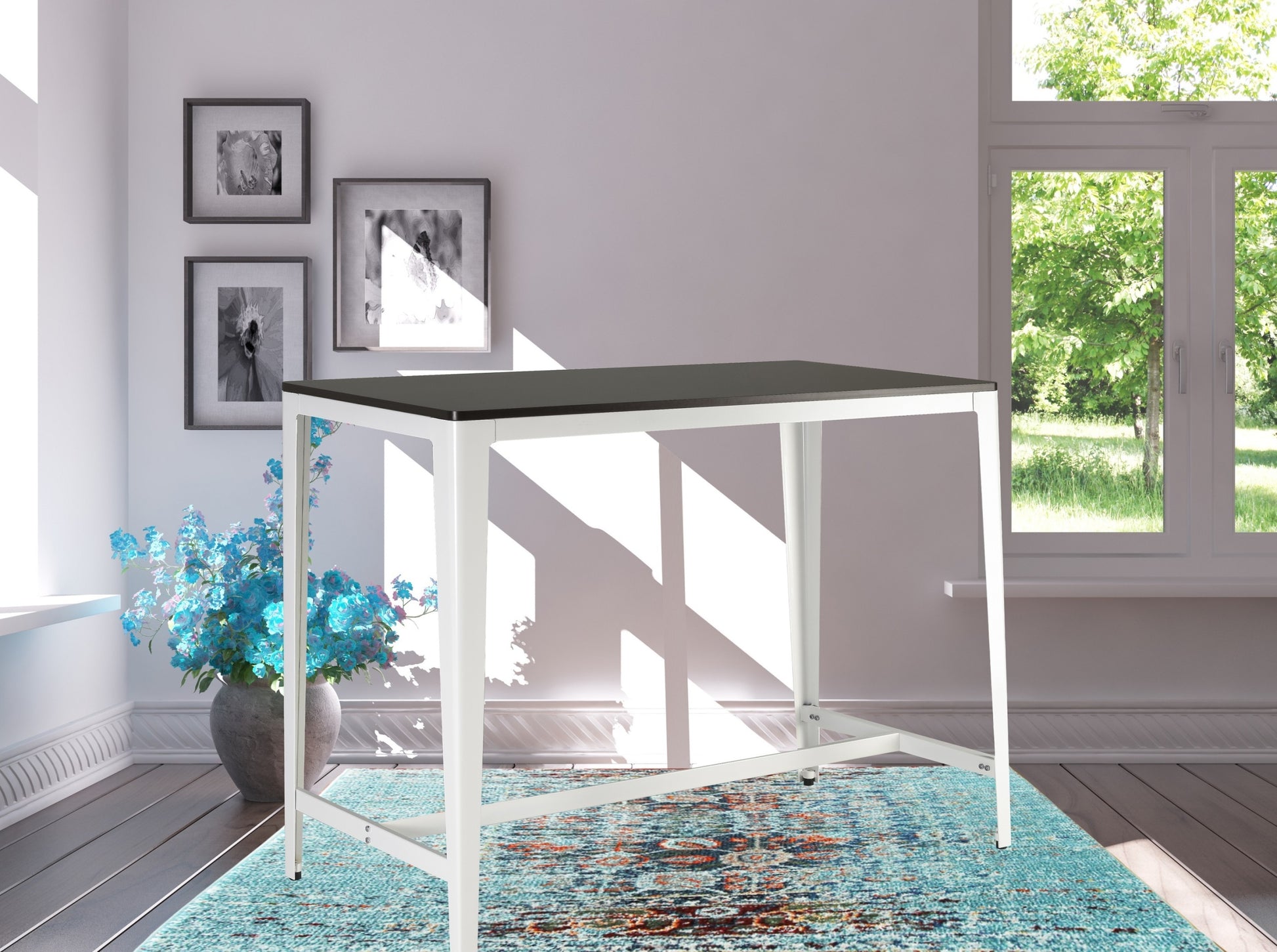 3 Pieces Monoco Farmhouse Counter Bistro Brown Metal Dining Room Fixed Table Rectangular Breakfast Nook Metal Wood Brown White Seats 4 42 Inches Rectangular 4 Leg Mdf Mdf Metal