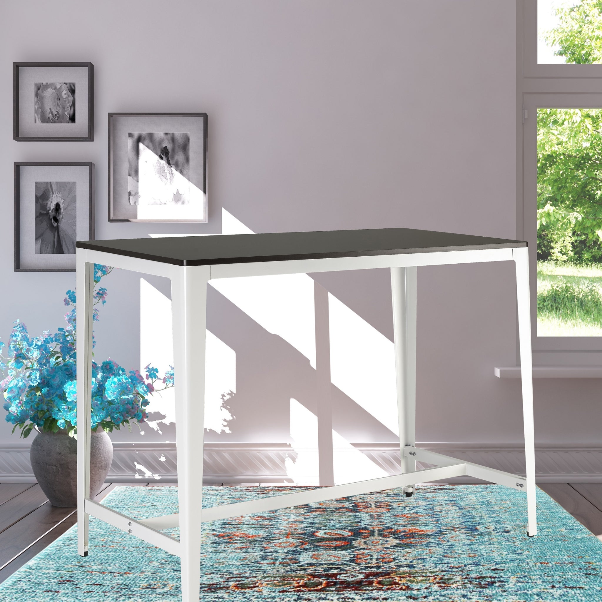 Farmhouse Style Minimalist Counter Height Table In Brown White Brown White Seats 4 Brown Kitchen Farmhouse,Industrial,Mid Century Modern,Minimalist,Transitional Rectangular Kitchen & Dining Tables Powder Coated Rectangular Metal & Wood Mdf Metal H Shape