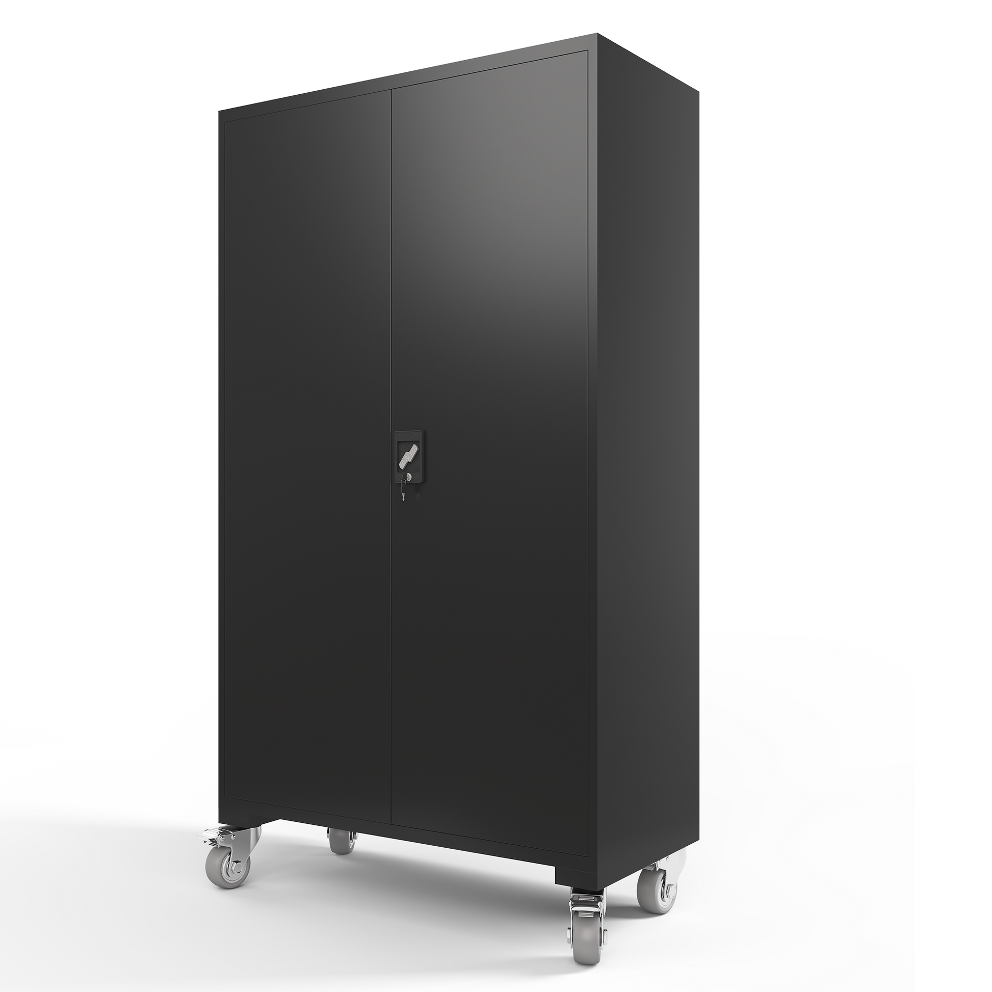 Upgraded Wide 39.37 Inch & Depth 19.69 Inch Metal Storage Cabinet 72 Inch Black Lockable Garage Cabinet With Wheels Heavy Duty Steel Cabinet With Doors & 4 Adjustable Shelves For Home, Office Black