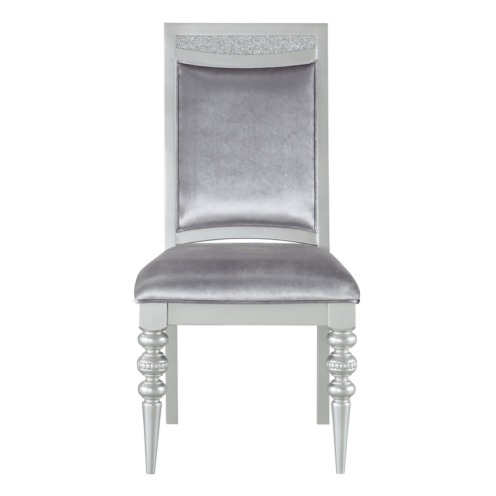 Grey And Platinum Upholstered Side Chairs Set Of 2 Solid Grey Silver Foam Rectangular Glam Side Chair Poplar Solid Back Set Of 2 Wood Fabric