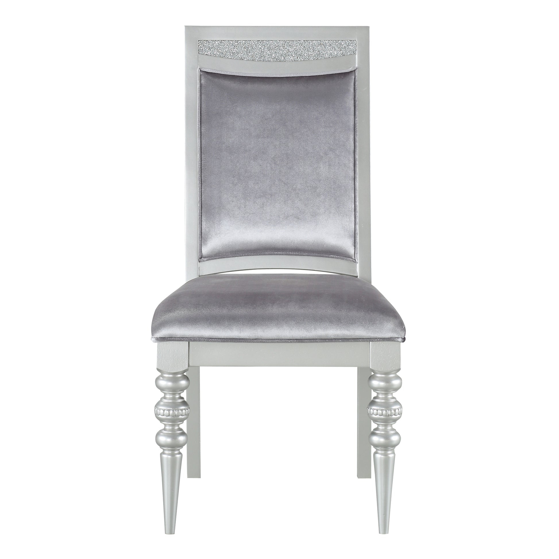 Grey And Platinum Upholstered Side Chairs Set Of 2 Solid Grey Silver Foam Rectangular Glam Side Chair Poplar Solid Back Set Of 2 Wood Fabric