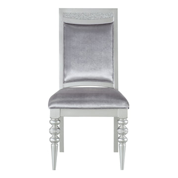 Grey And Platinum Upholstered Side Chairs Set Of 2 Solid Grey Silver Foam Rectangular Glam Side Chair Poplar Solid Back Set Of 2 Wood Fabric