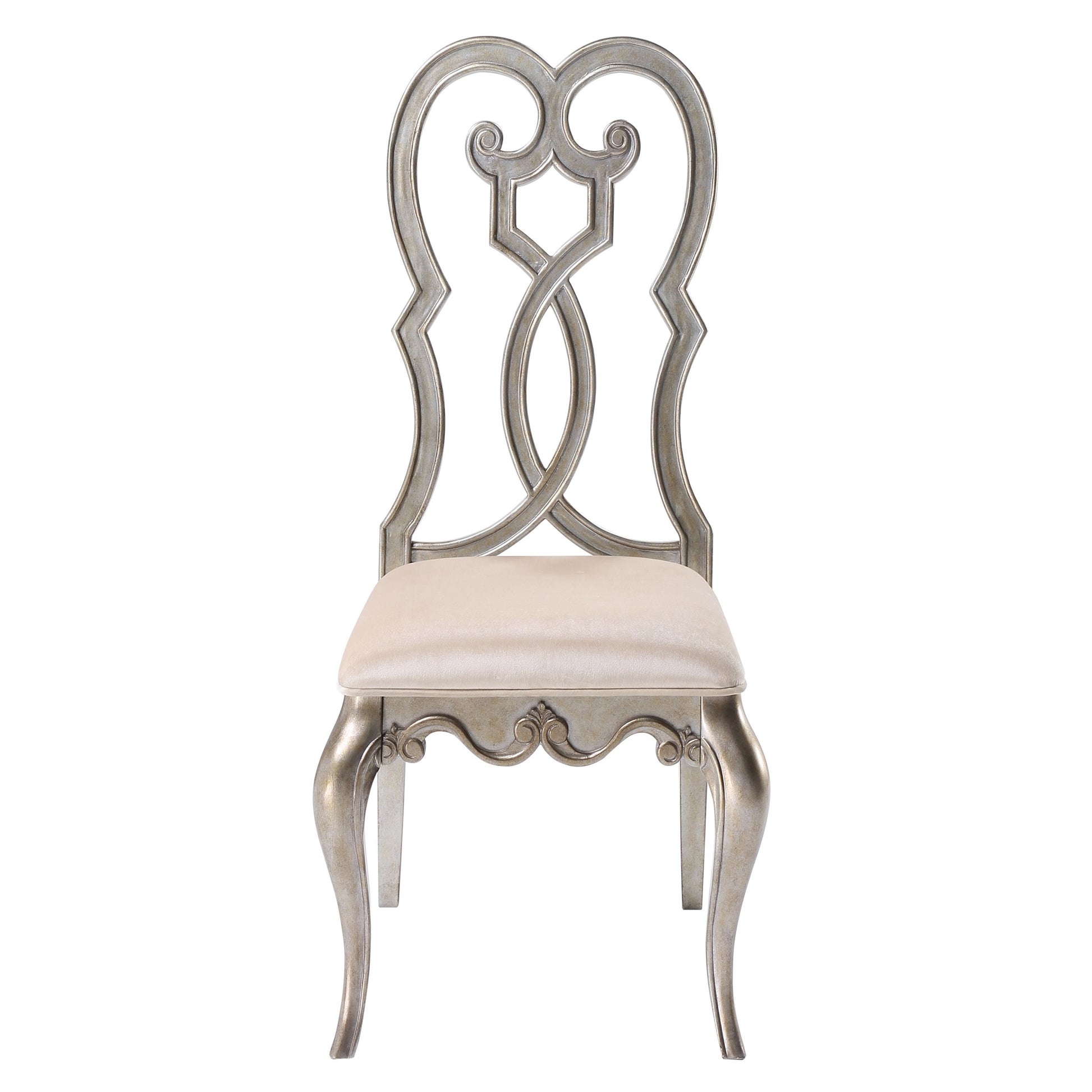 Ivory And Antique Champagne Side Chairs Set Of 2 Solid Ivory Dining Room Foam Rectangular Glam Side Chair Poplar Queen Anne Back Set Of 2 Wood Metal