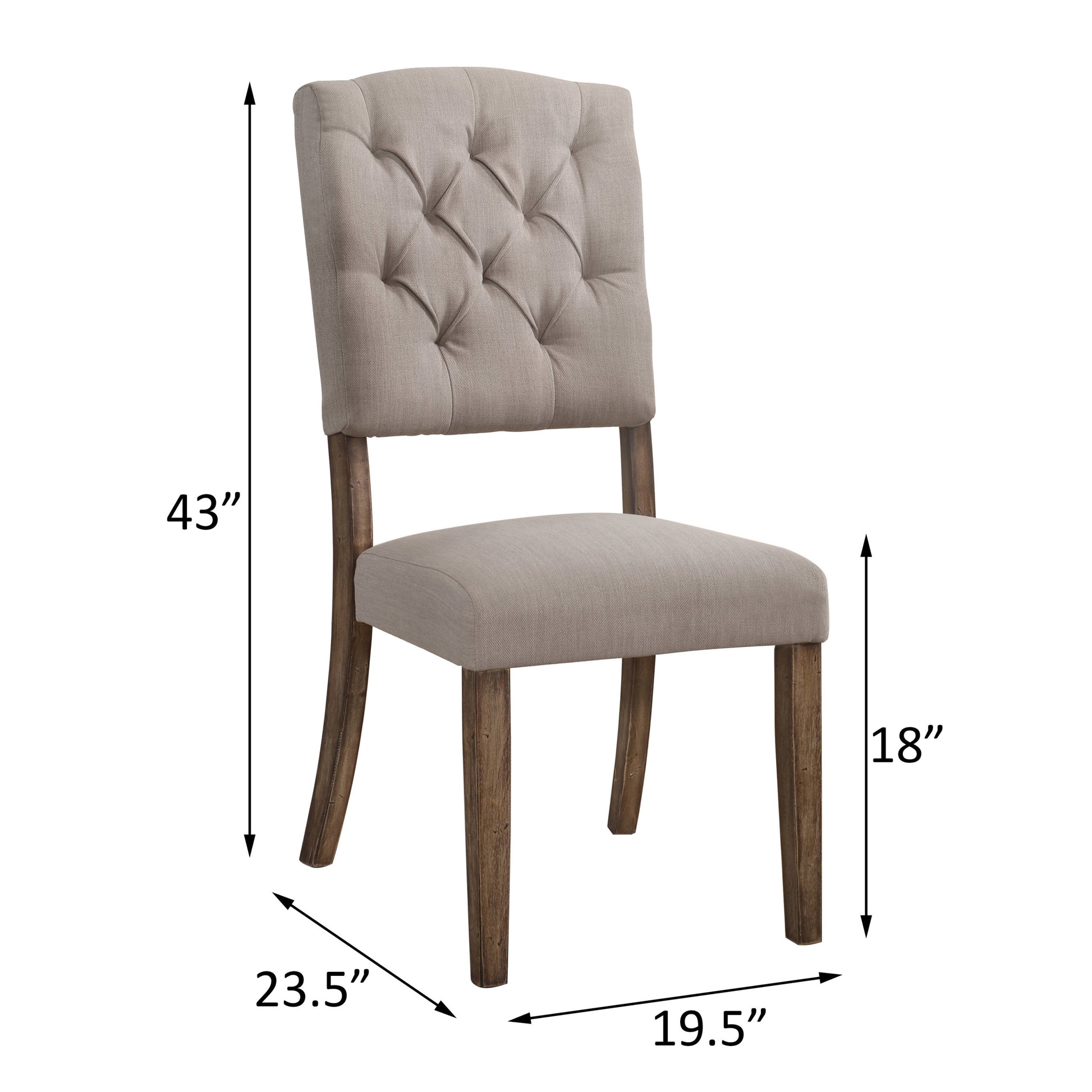 Beige And Weathered Oak Tufted Back Side Chairs Set Of 2 Solid Beige Brown Dining Room Foam Rectangular Transitional Side Chair Rubberwood Tufted Back Set Of 2 Linen