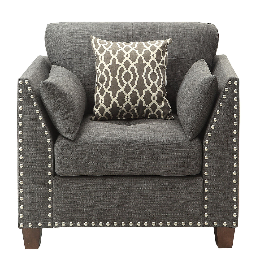 Light Charcoal Flared Arms Chair With Accent Pillows Light Grey Primary Living Space Eucalyptus Linen