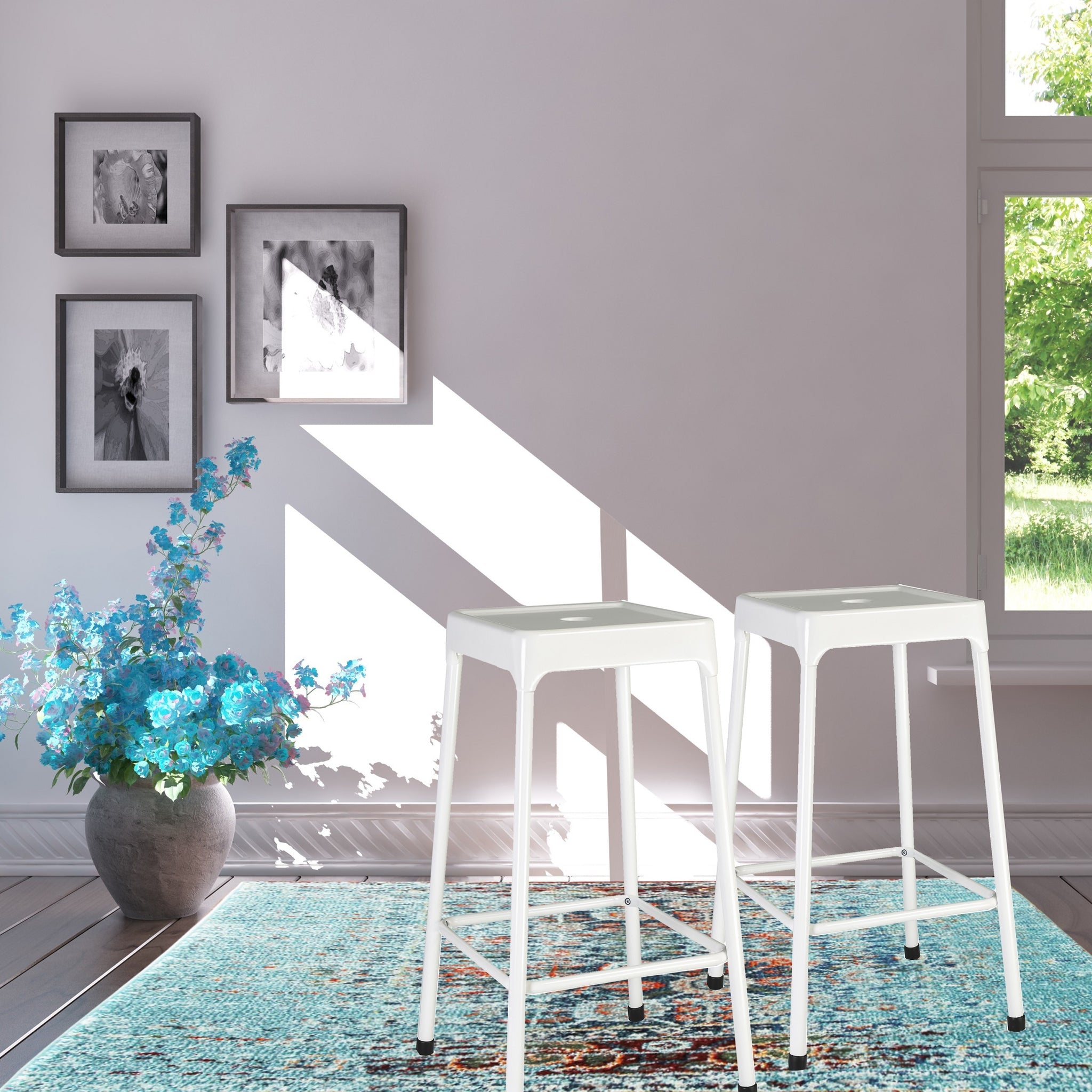 Counter Stool Metal White Powder Coating, Set Of 2 Metal Solid White Brown Kitchen Powder Coated Wipe Clean Square Farmhouse,Industrial,Modern,Transitional Bar Stools Set Of 2 Metal Metal