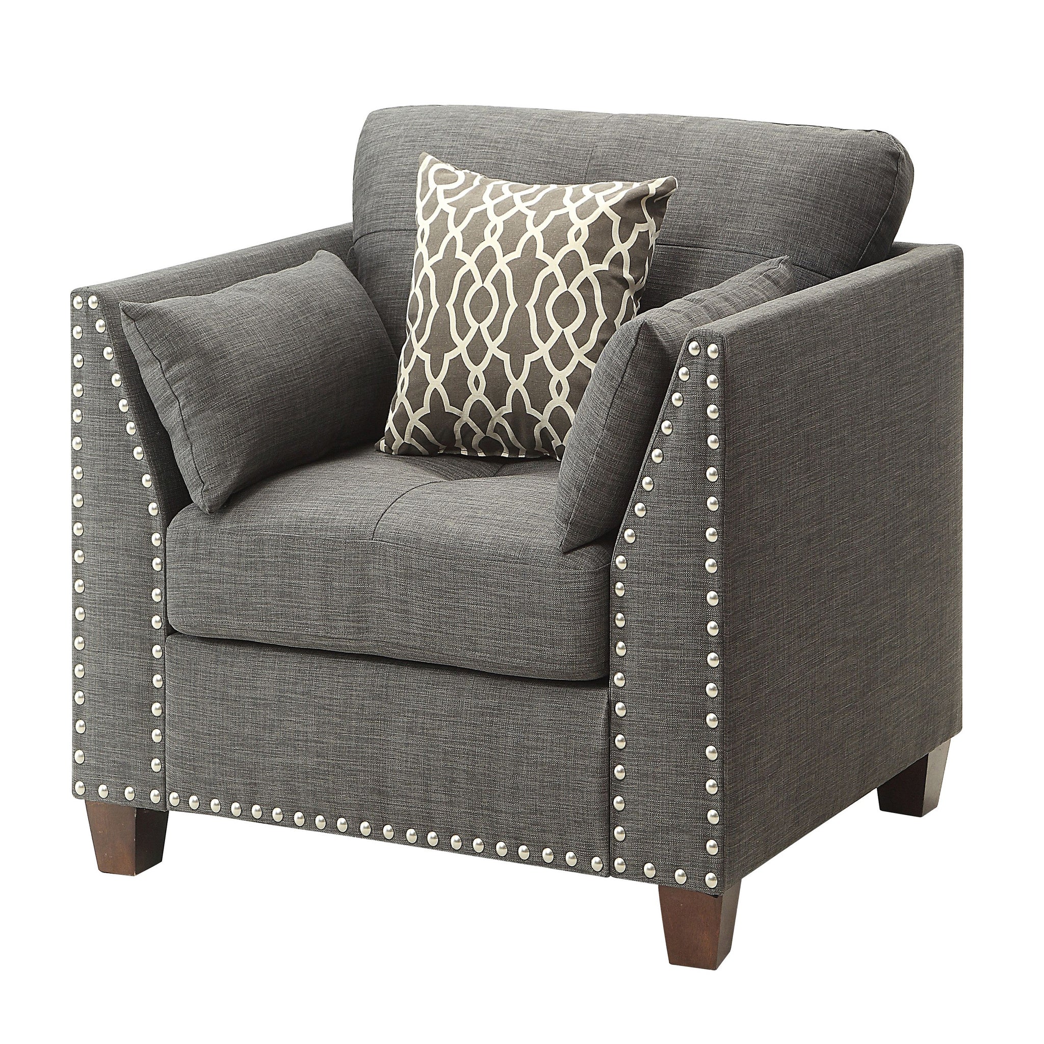 Light Charcoal Flared Arms Chair With Accent Pillows Light Grey Primary Living Space Eucalyptus Linen
