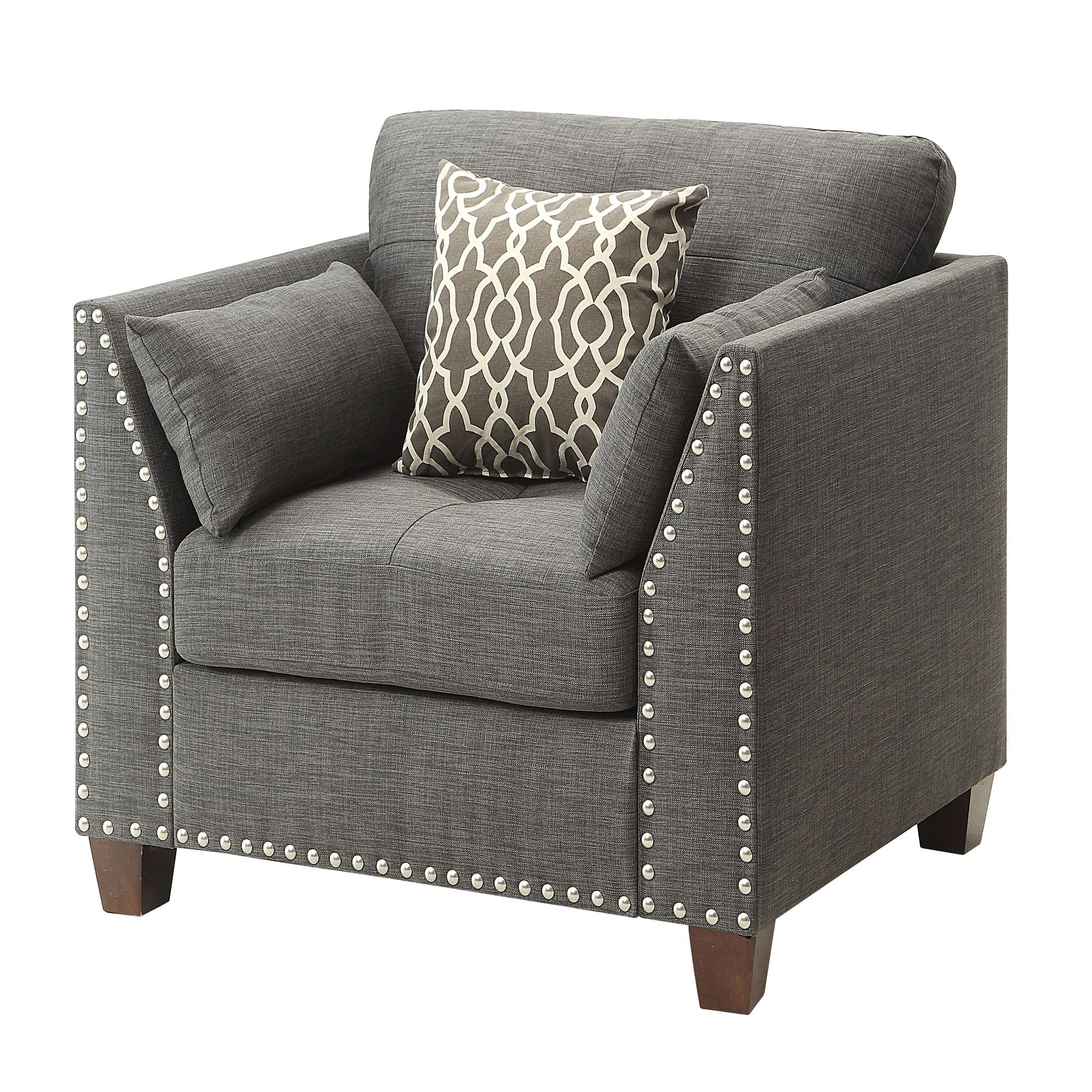 Light Charcoal Flared Arms Chair With Accent Pillows Light Grey Primary Living Space Eucalyptus Linen