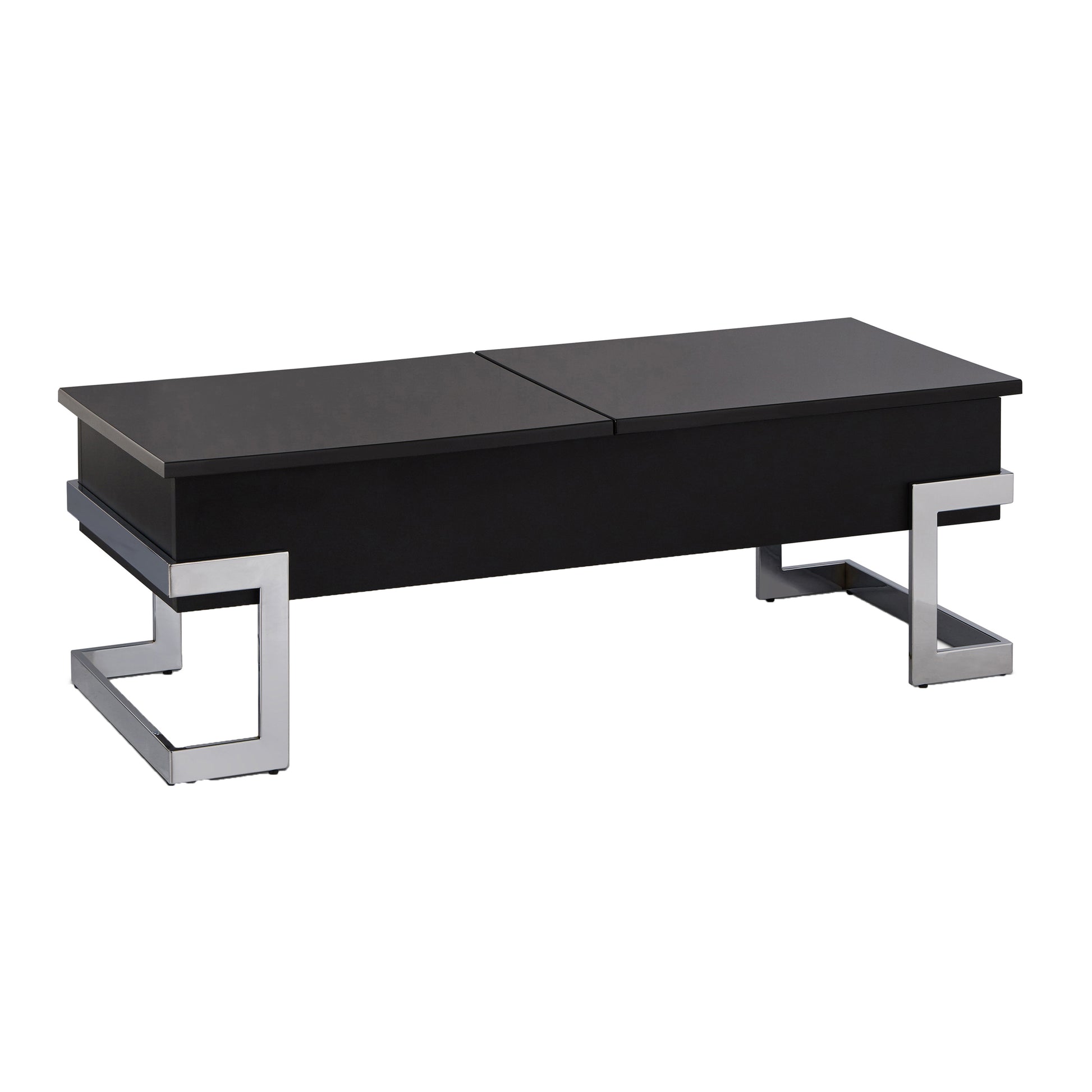 Black High Gloss And Chrome Coffee Table With Lift Top Black Silver Primary Living Space Modern Rectangular Wood Metal Sled