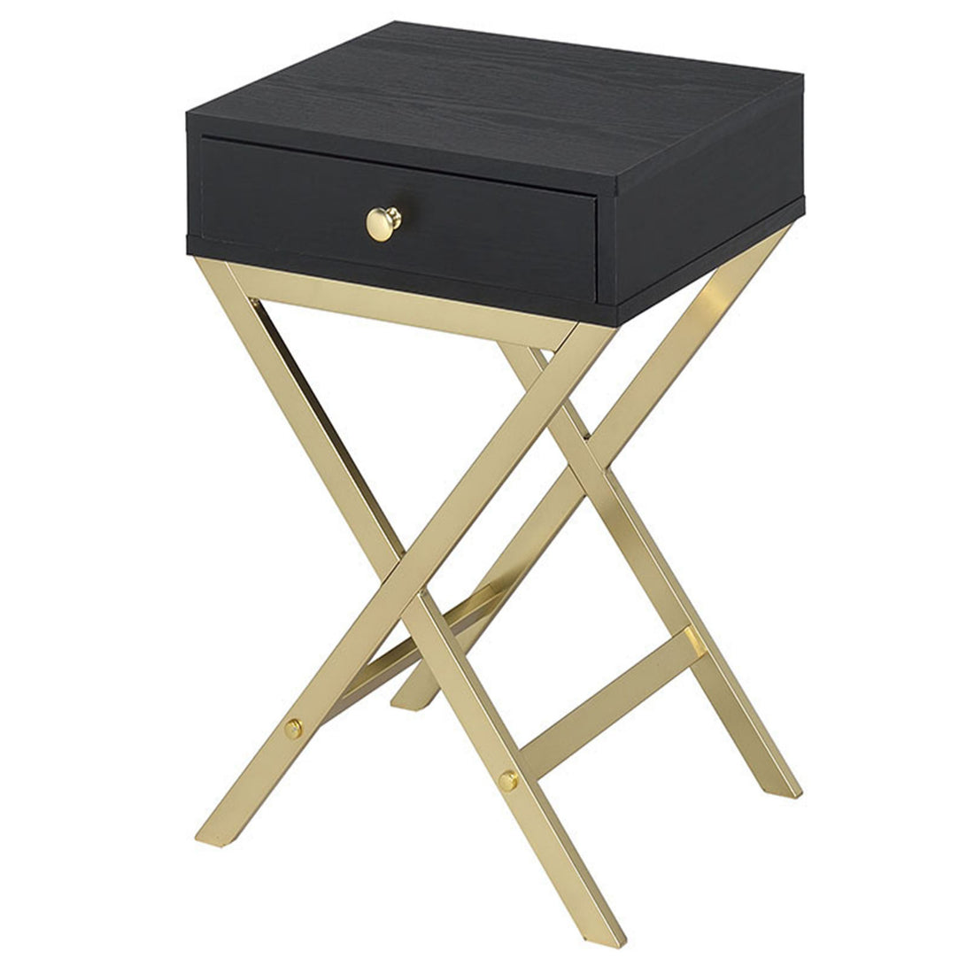Black And Brass 1 Drawer Rectangular Accent Table Black Gold Primary Living Space Contemporary Drawers Rectangular Wood Metal