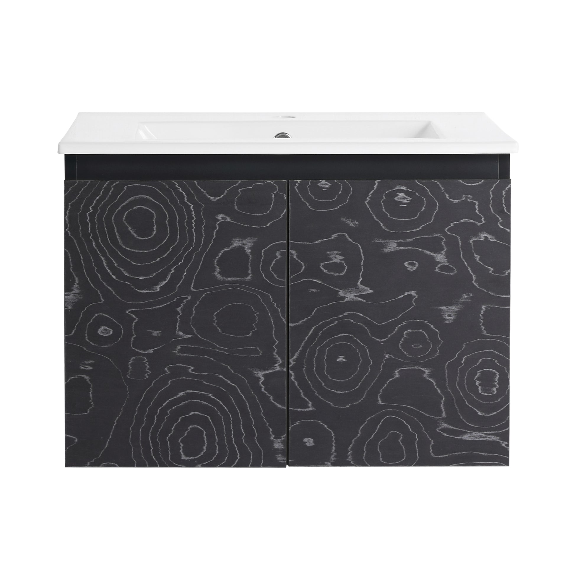 24'' Floating Wall Mounted Bathroom Vanity With Ceramics Sink & Soft Close Cabinet Door, Kd Package Black 2 Soft Close Doors Bathroom Wall Mounted Modern Plywood