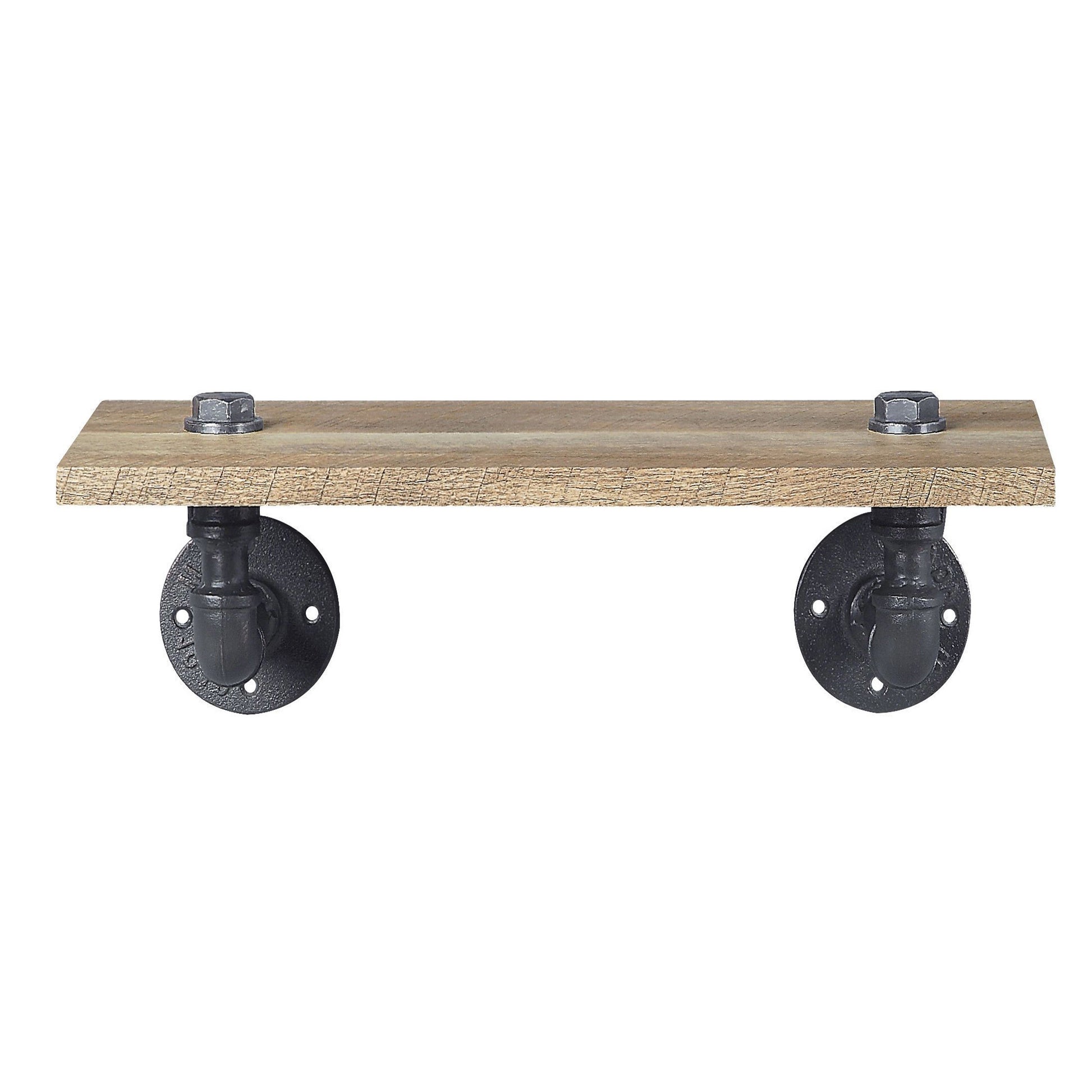 Oak And Sandy Black Rectangle Wall Shelf 2 Or Less Natural Black Oak Wood Metal