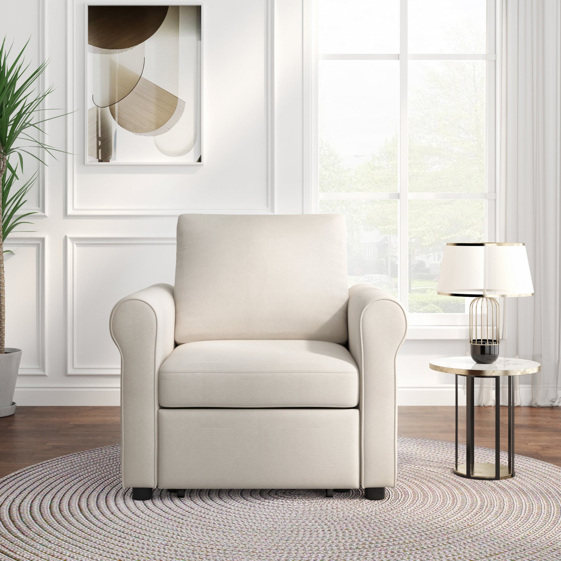 3 In 1 Sofa Bed Chair, Convertible Sleeper Chair Bed,Adjust Backrest Into A Sofa,Lounger Chair,Single Bed,Modern Chair Bed Sleeper For Adults,White Old Sku:Wf301161Aab White Linen