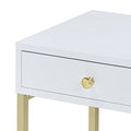 White And Brass 1 Drawer Side Table White Gold White Primary Living Space Contemporary Drawers Rectangular Wood Metal H Shape