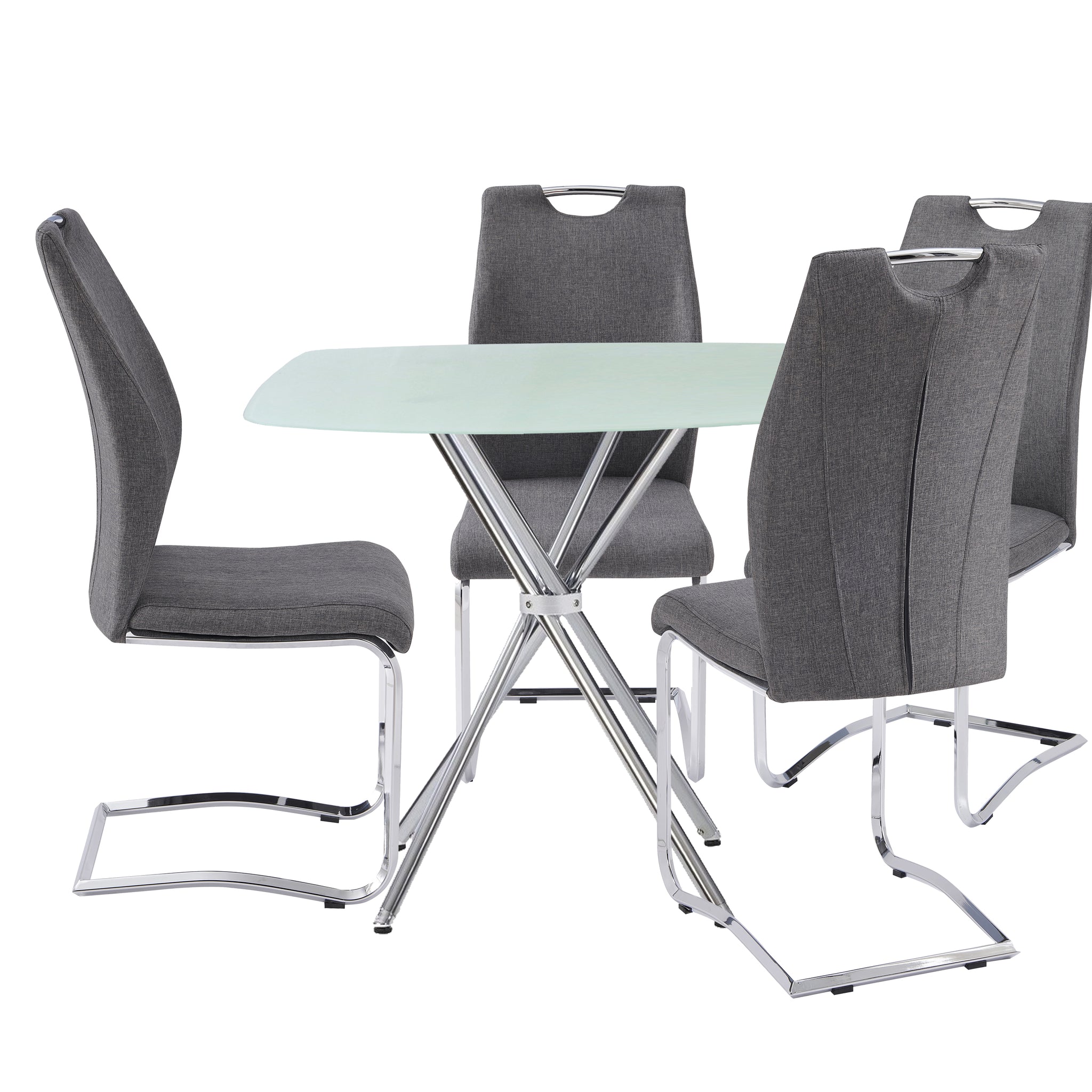 5 Pieces 36" Inch Contemporary Elegance Squared Dining Set In Gray Metal Dining Room Fixed Table Square Dining Table With Chair Upholstered Chair Glass Dark Grey Solid Back Seats 4 36 Inches Contemporary,Modern,Transitional Square 4 Leg Foam Glass Metal