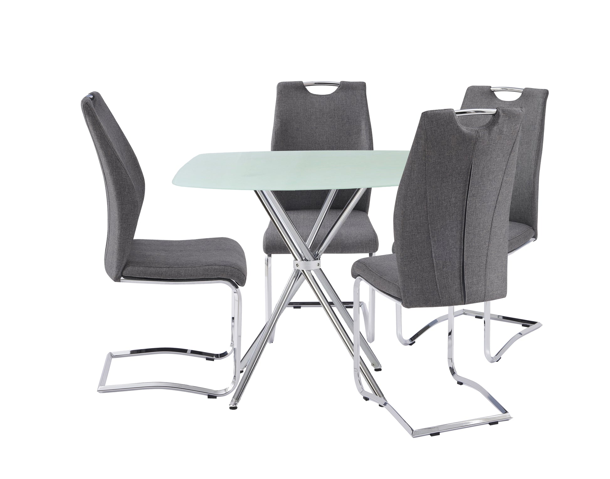 5 Pieces 36" Inch Contemporary Elegance Squared Dining Set In Gray Metal Dining Room Fixed Table Square Dining Table With Chair Upholstered Chair Glass Dark Grey Solid Back Seats 4 36 Inches Contemporary,Modern,Transitional Square 4 Leg Foam Glass Metal