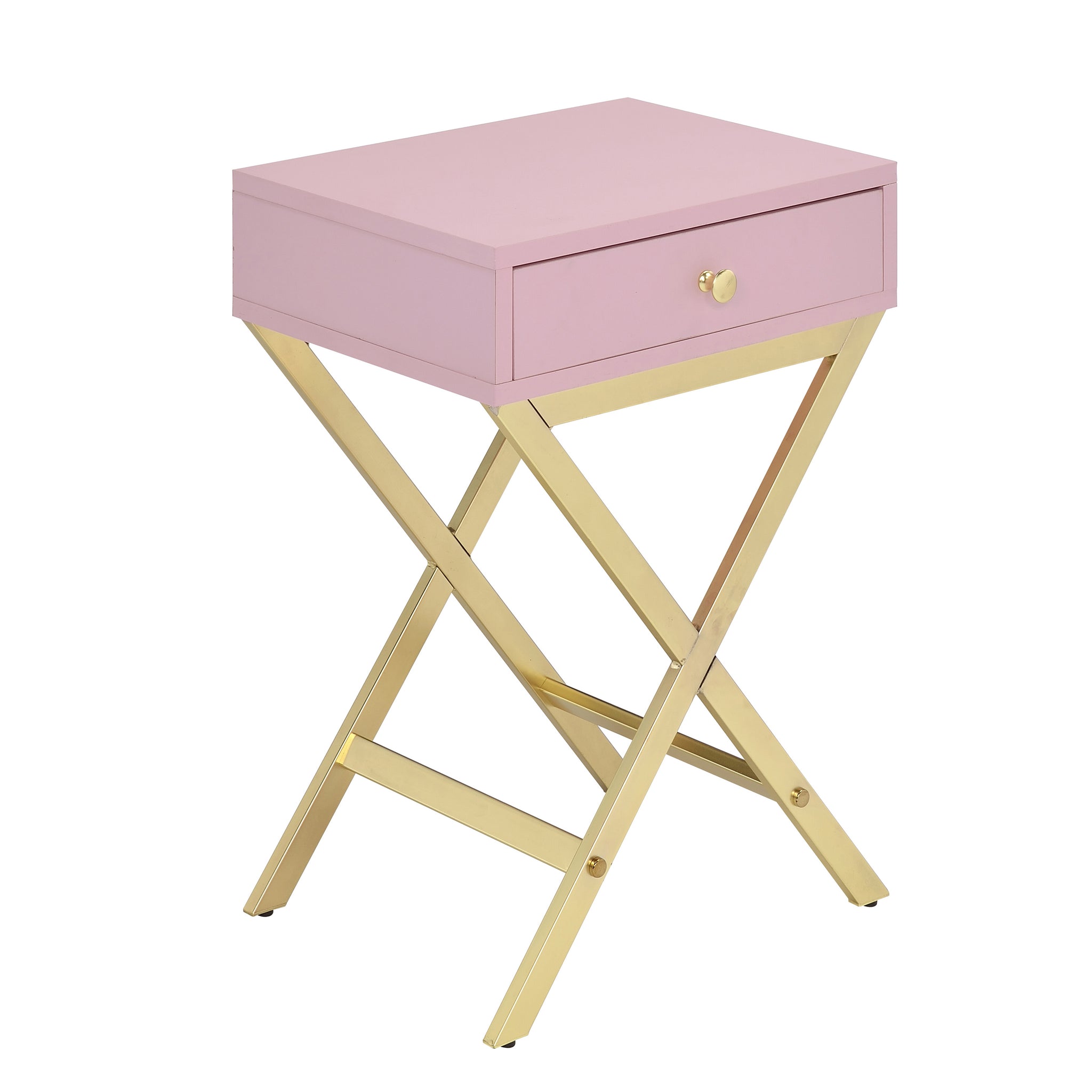 Pink And Gold 1 Drawer Rectangular Accent Table Pink Primary Living Space Modern Drawers Rectangular Wood Metal