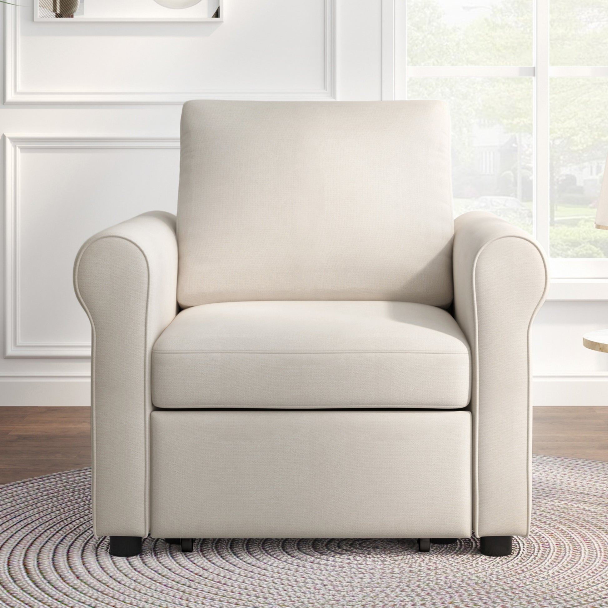3 In 1 Sofa Bed Chair, Convertible Sleeper Chair Bed,Adjust Backrest Into A Sofa,Lounger Chair,Single Bed,Modern Chair Bed Sleeper For Adults,White Old Sku:Wf301161Aab White Linen