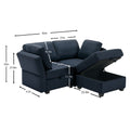 Space Saving Small Sectional Sofa With Ottoman, 2 Seater Sofa With 1 Ottoman, All Seats And Ottomans With Storage Function Blue Blue Polyester 2 Seat