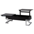 Black High Gloss And Chrome Coffee Table With Lift Top Black Silver Primary Living Space Modern Rectangular Wood Metal Sled