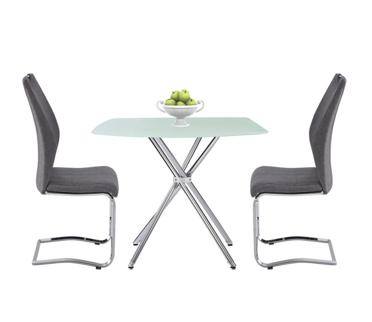 5 Pieces 36" Inch Contemporary Elegance Squared Dining Set In Gray Metal Dining Room Fixed Table Square Dining Table With Chair Upholstered Chair Glass Dark Grey Solid Back Seats 4 36 Inches Contemporary,Modern,Transitional Square 4 Leg Foam Glass Metal